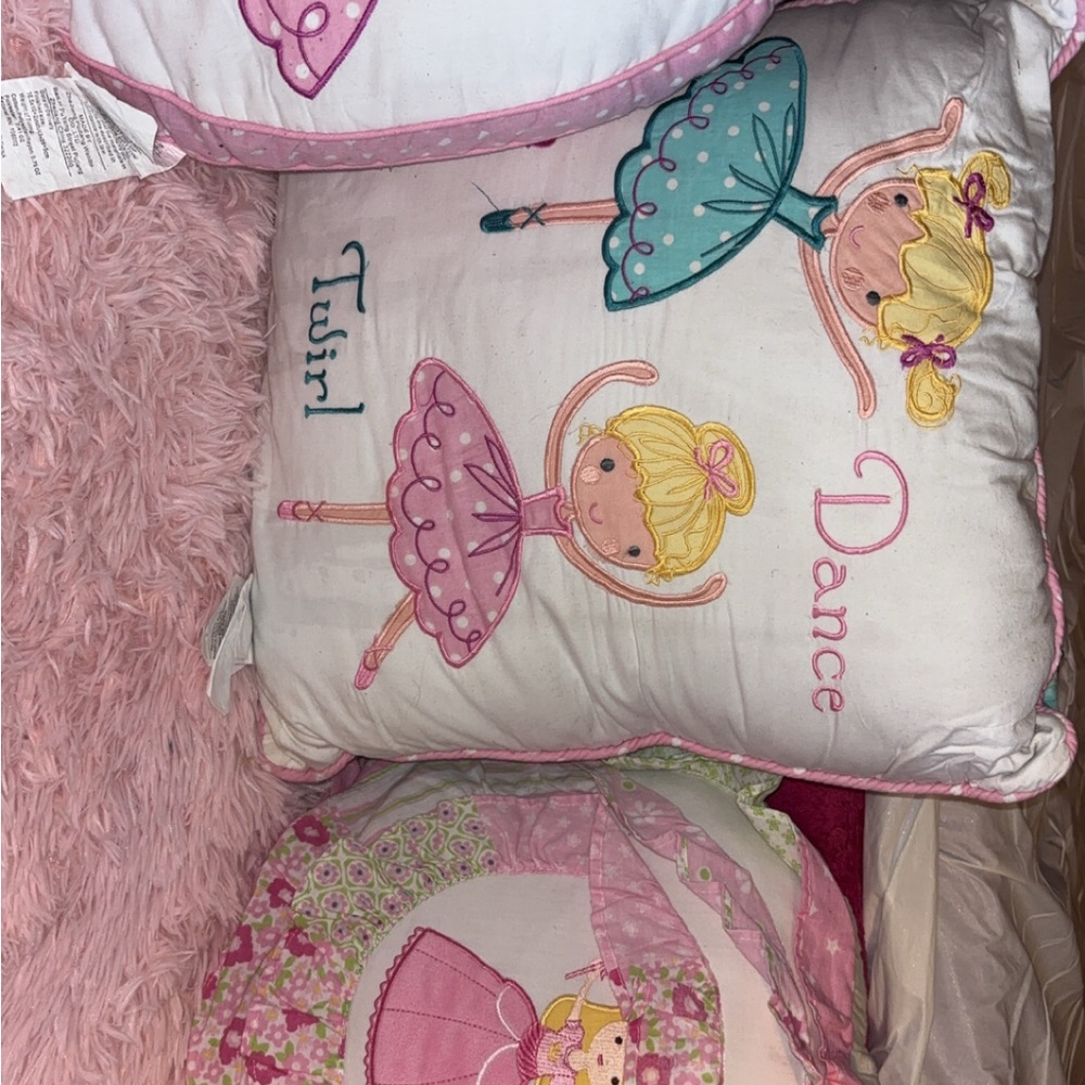 Children's Dance Pillow with Pink and Blue Accents